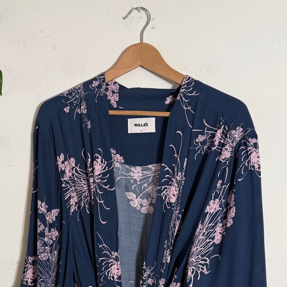 Rolla's Maxi Navy Blue and Pink Floral Wrap Dress - - Picture 4 of 4